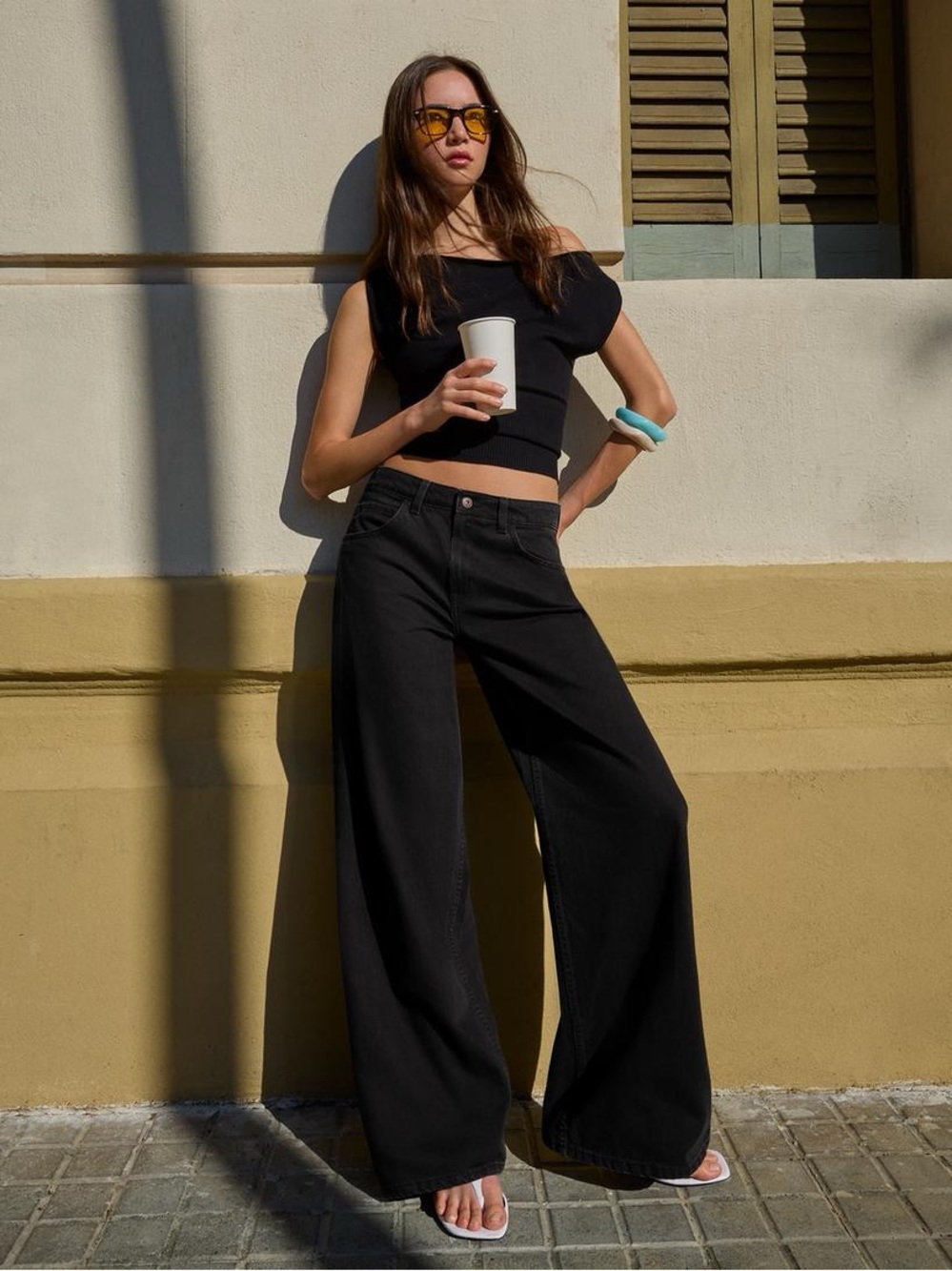 Bershka Black High-Waist Wide Leg Jeans